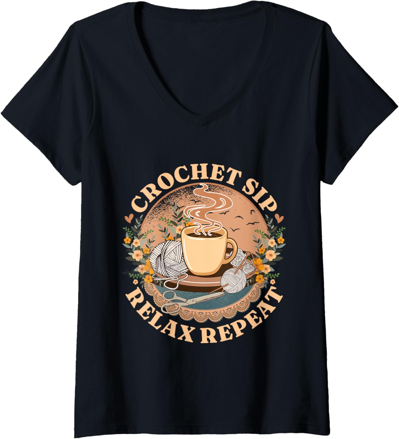 Womens Coffee | Crochet | Yarn | Mothers Day V-Neck