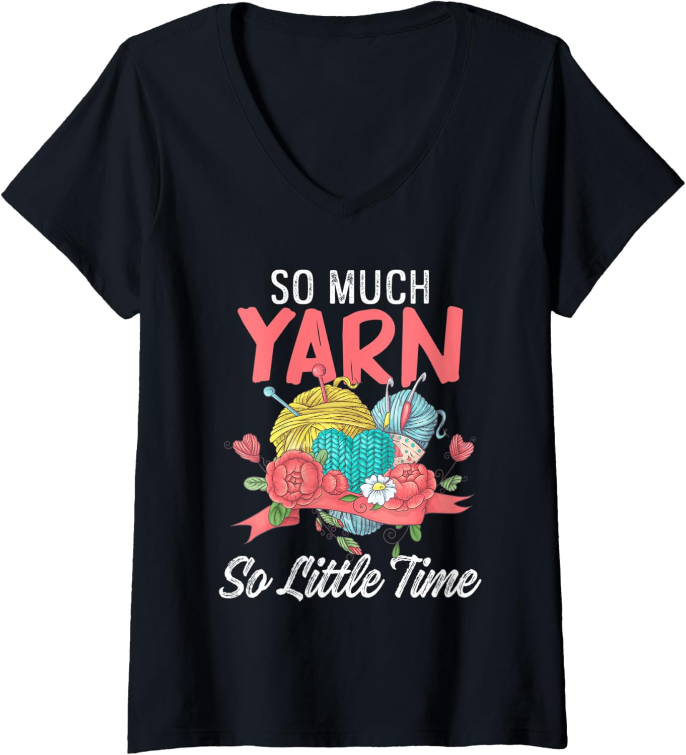Womens So Much Yarn Little Time Wool Crochet Knit Knitting V-Neck