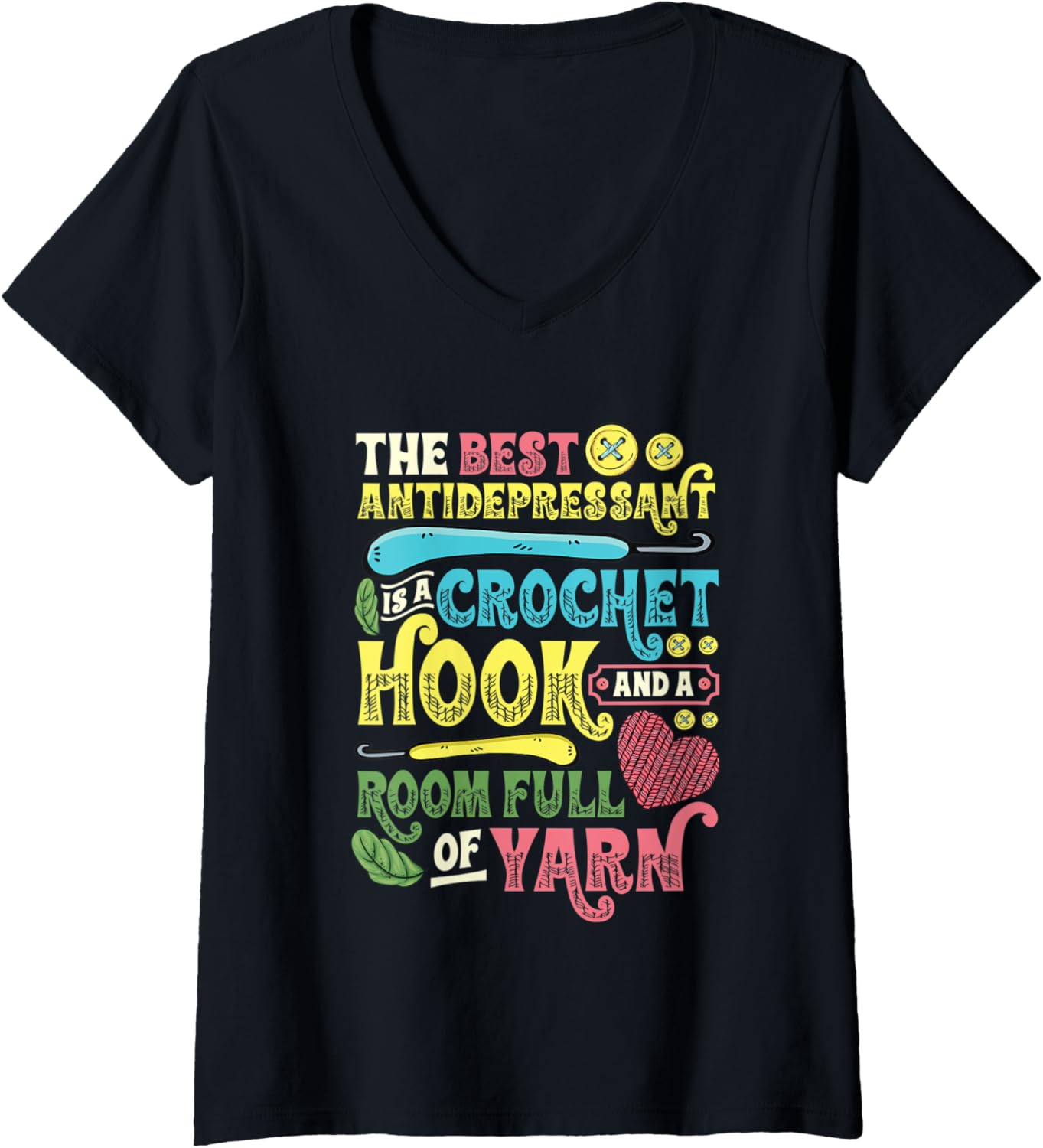 Womens Crochet Hook And Room Full Of Yarn Crochet V-Neck