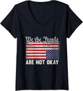 Womens We The People Are Not Okay Flipped American Flag Patriotic V Neck