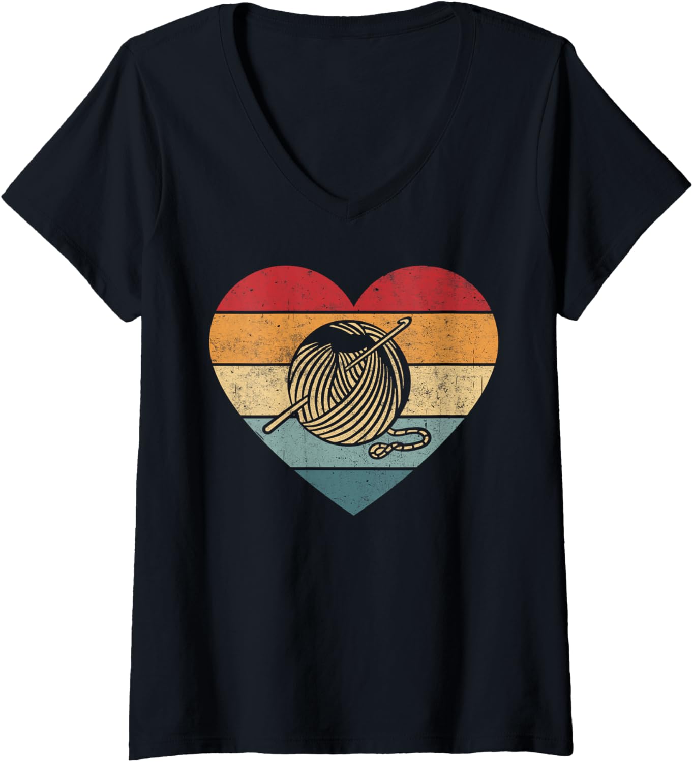 Womens Retro Heart Yarn Ball Crochet Lovers Retro Crocheters V-Neck