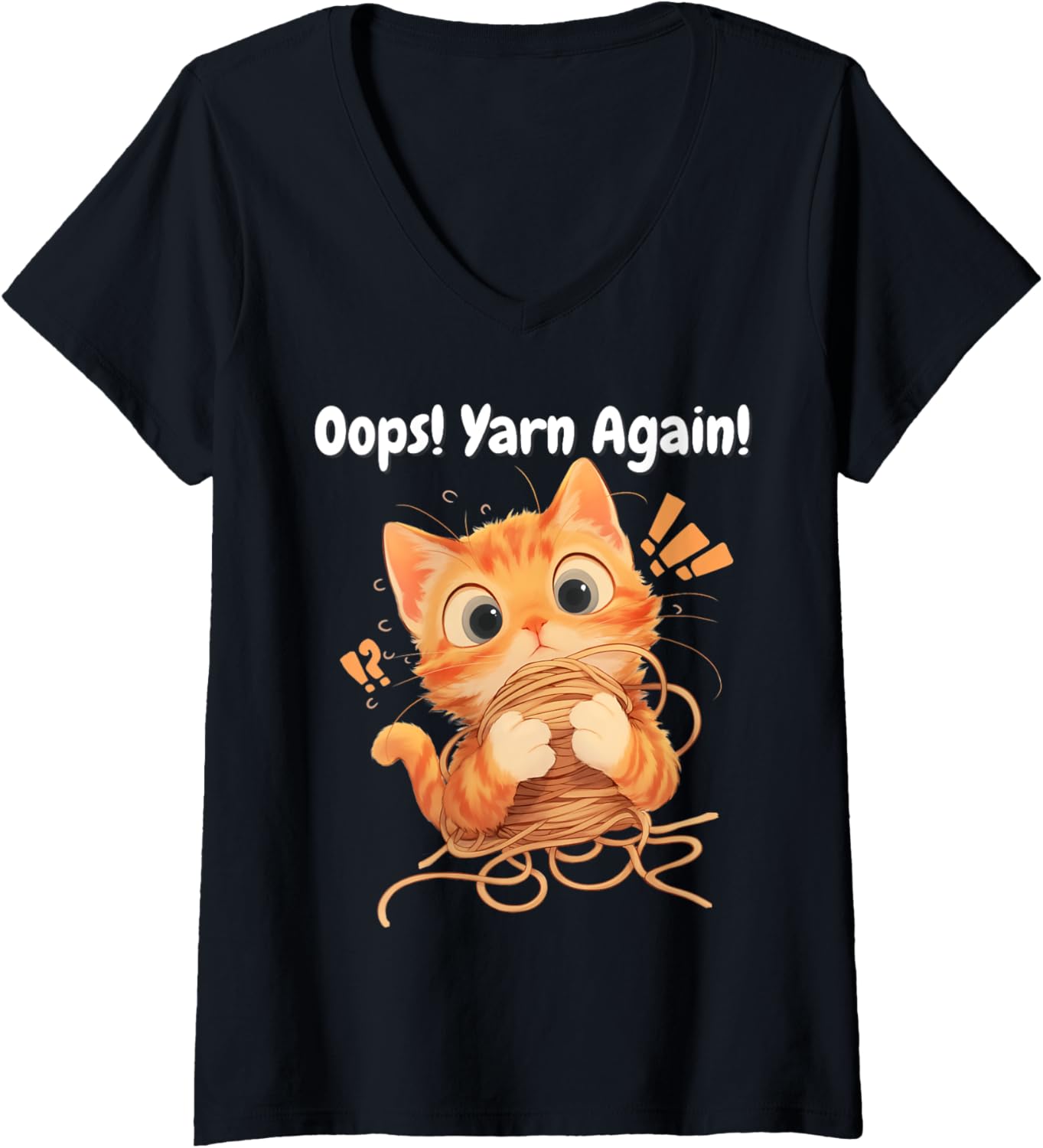 Womens Oops! Yarn Again! cute kitten tangled in yarn V-Neck