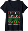 Womens Merry Knitmas Xmas Ugly Sweater Knitting Yarn Christmas V-Neck