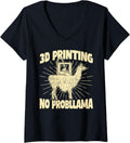 Womens 3D Printing No Problllama Funny Llama 3D Printer V Neck