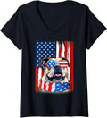 Womens English Bulldog America Flag 4Th Of July Usa Patriotic V Neck