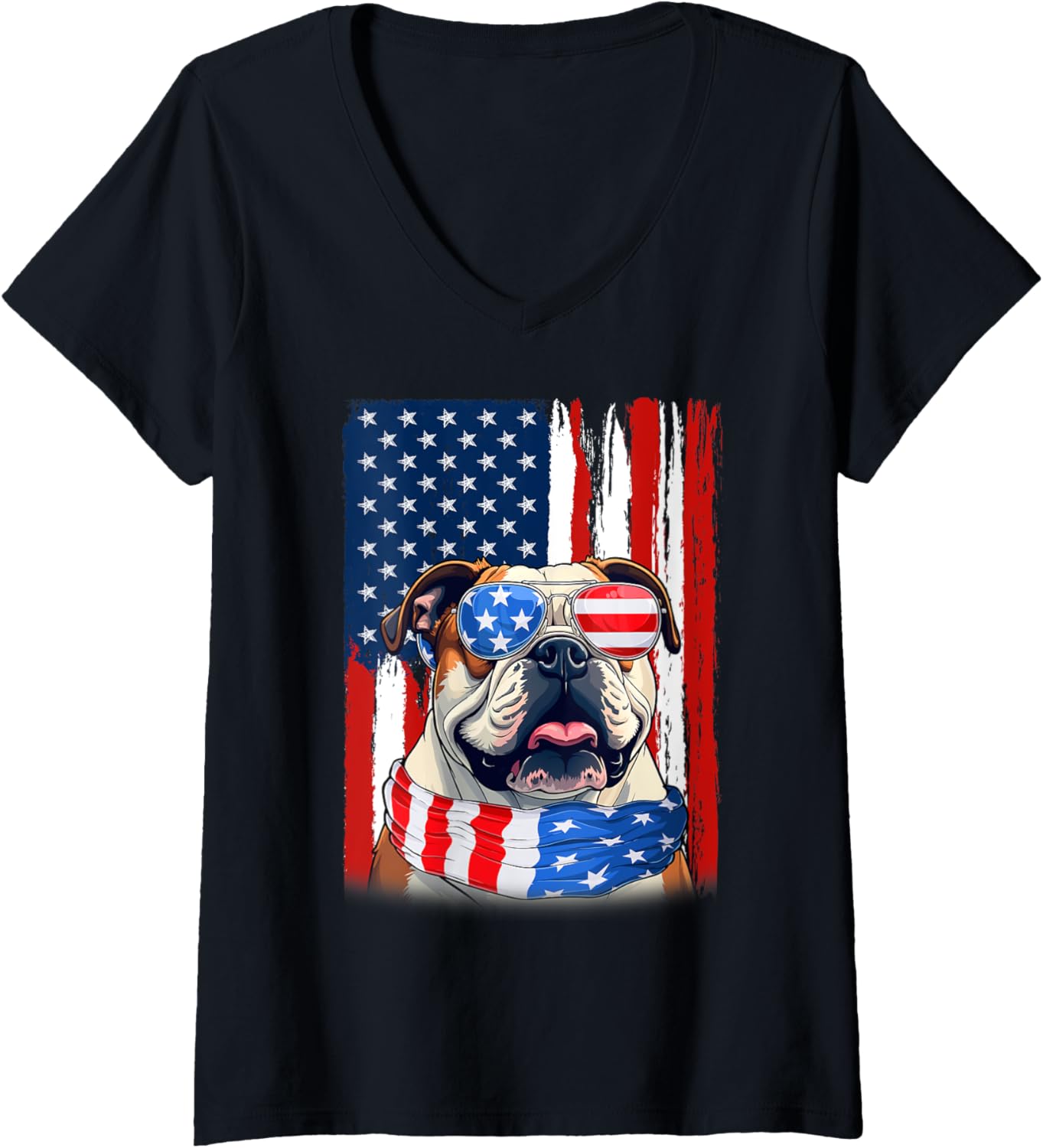 Womens English Bulldog America Flag 4Th Of July Usa Patriotic V Neck