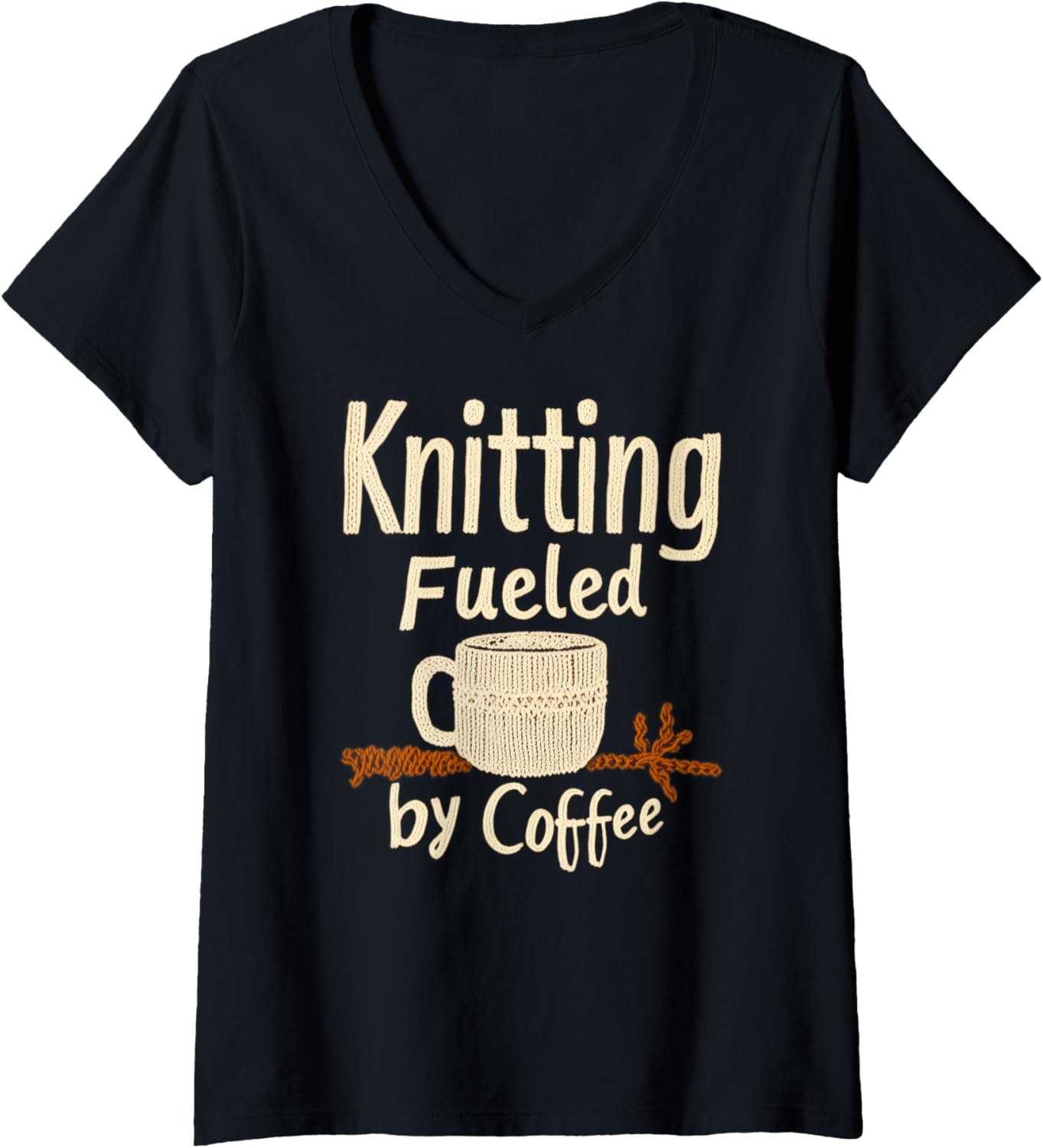 Womens Knitting Fueled by Coffee Knitter Lover Yarn Craft Funny V-Neck