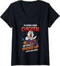 Womens Playing Yarn Chicken Funny Knitting Crochet Yarn V-Neck