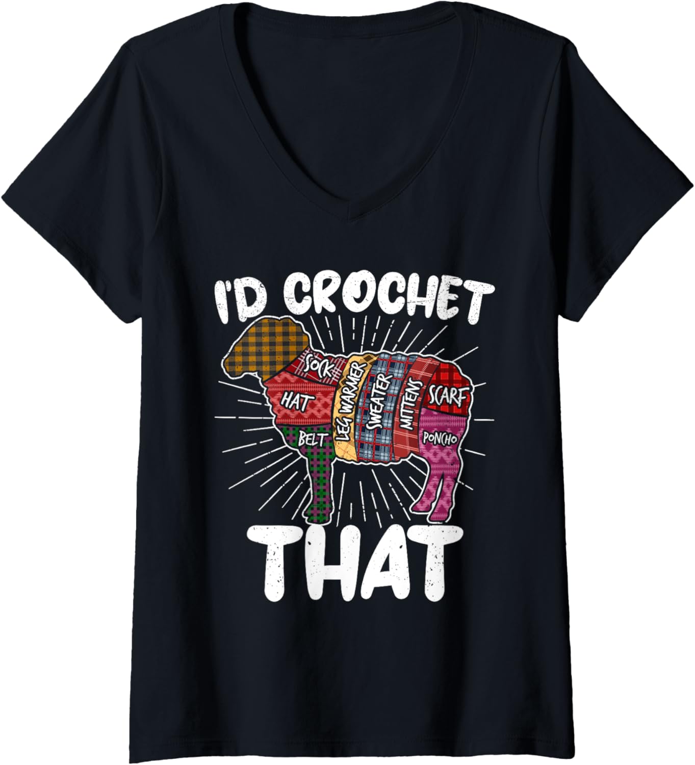 I'd Crochet that Funny Crochet Sheep Yarn Crocheters Women V-Neck