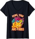 Womens Funny Crocheting Cats Sleeping Paws Yarn Purrs Kitty Crochet V-Neck