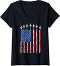 Womens Usa Flag Fighter Jet Airplane Patriotic Men Boys 4Th Of July V Neck