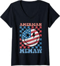 Womens Groovy American Memaw 4Th Of July Flag Usa Memaw V Neck