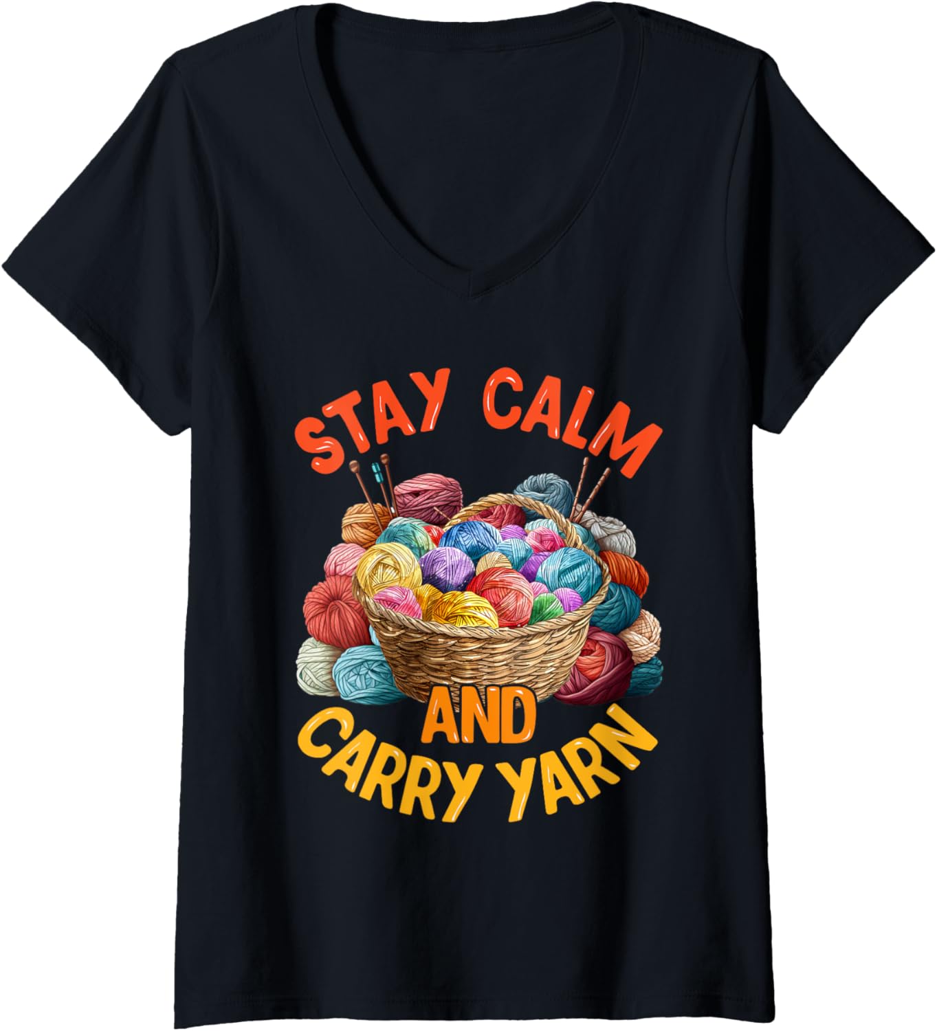 Womens Yarn Collection STAY CALM AND CARRY YARN Funny Collector V-Neck