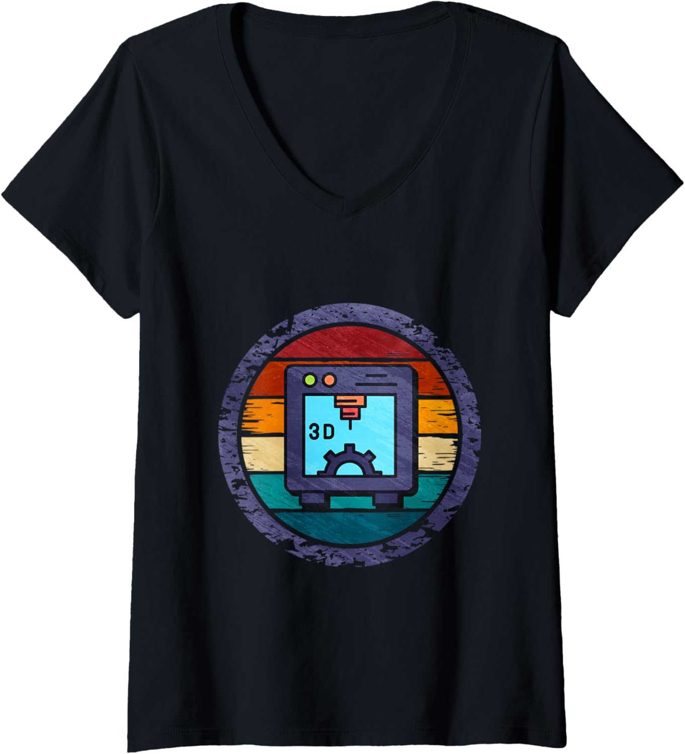Womens 3D Printing Retro V Neck
