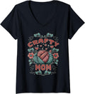 Womens Crafty Mom Floral Yarn Crafting Vintage Crochet Knitting V-Neck