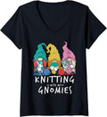 Womens Knitting With My Gnomies Yarn Gnomes Knitting V-Neck
