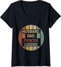 Womens Husband Dad Printer Legend Vintage Fathers Day V Neck