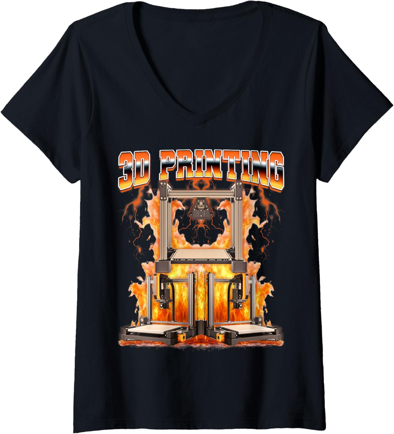 Womens 3D Printing 3D Printer Machine 90S Bootleg Style V Neck