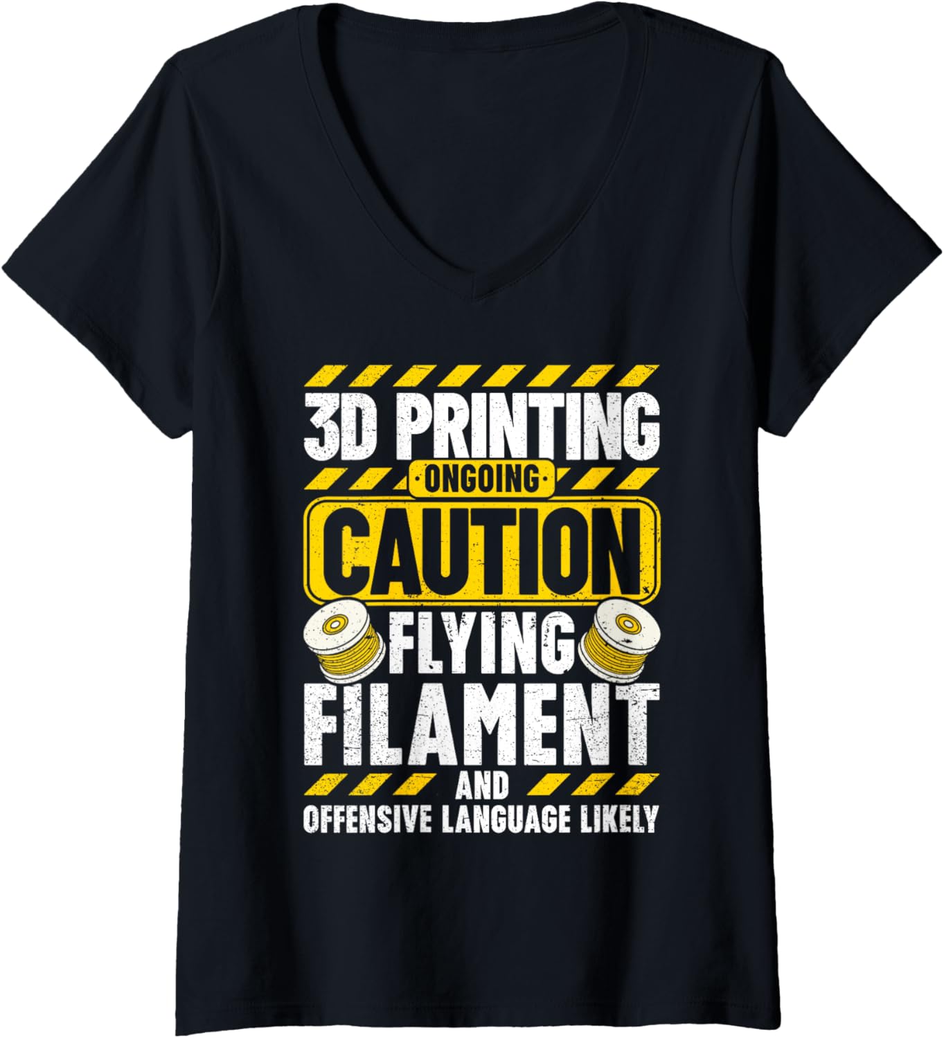 Womens 3D Printing Caution Flying Filament Funny 3D Printer V Neck