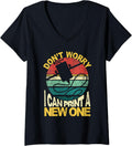 Womens Vintage Retro Printing 3D Printer V Neck