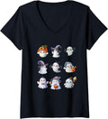 Womens Halloween Crochet Lovers Cute Yarn Ghosts Knitter V-Neck