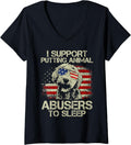 Womens Doodle Usa Flag I Support Putting Animal Abusers To Sleep V Neck