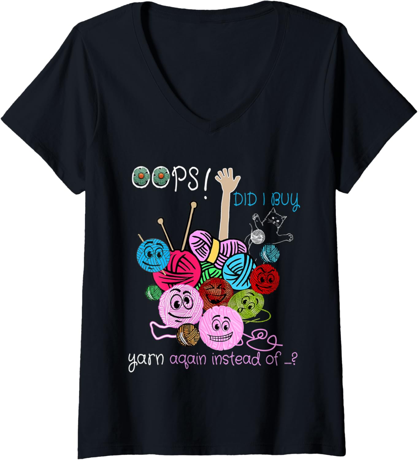 Womens Oops Did I Buy Yarn Again Funny Yarn And Crocheting V-Neck