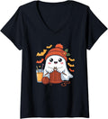 Womens Halloween Crochet Coffee Witchy Brew Yarn Vibes V-Neck