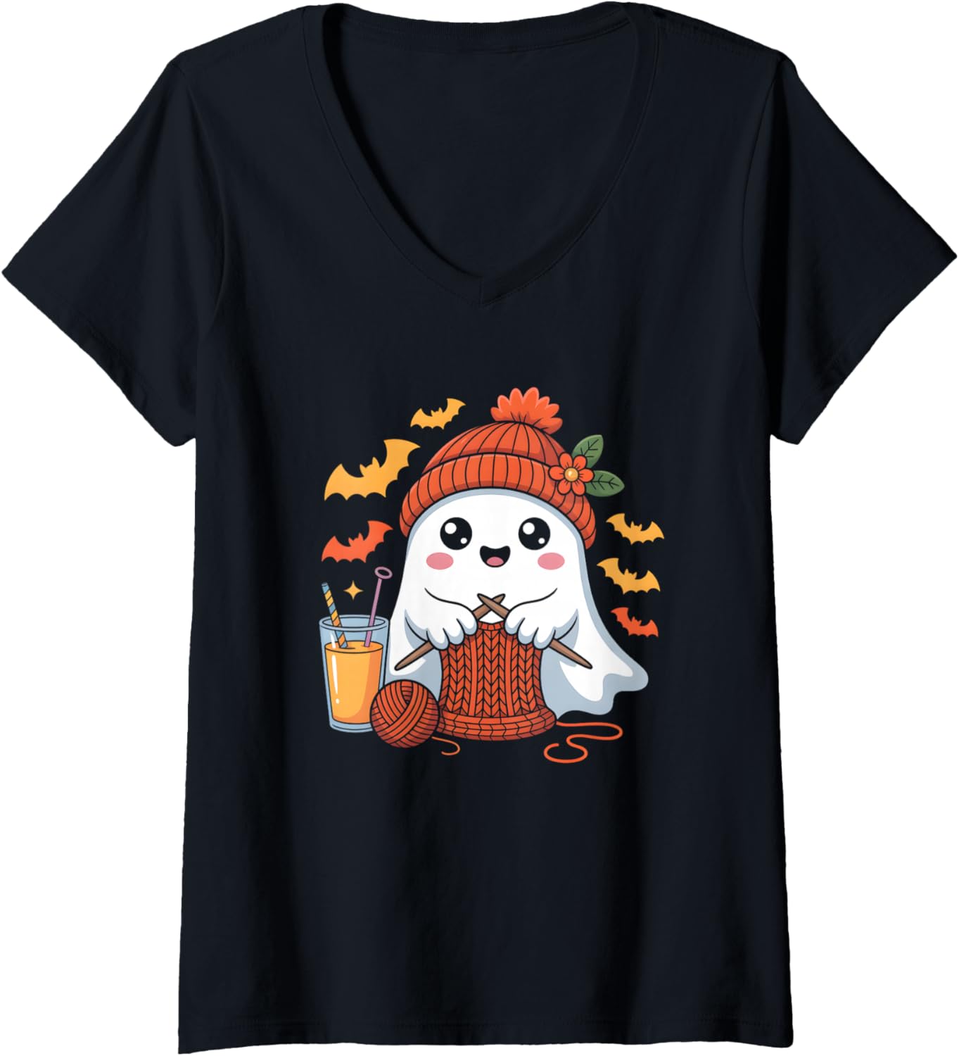 Womens Halloween Crochet Coffee Witchy Brew Yarn Vibes V-Neck