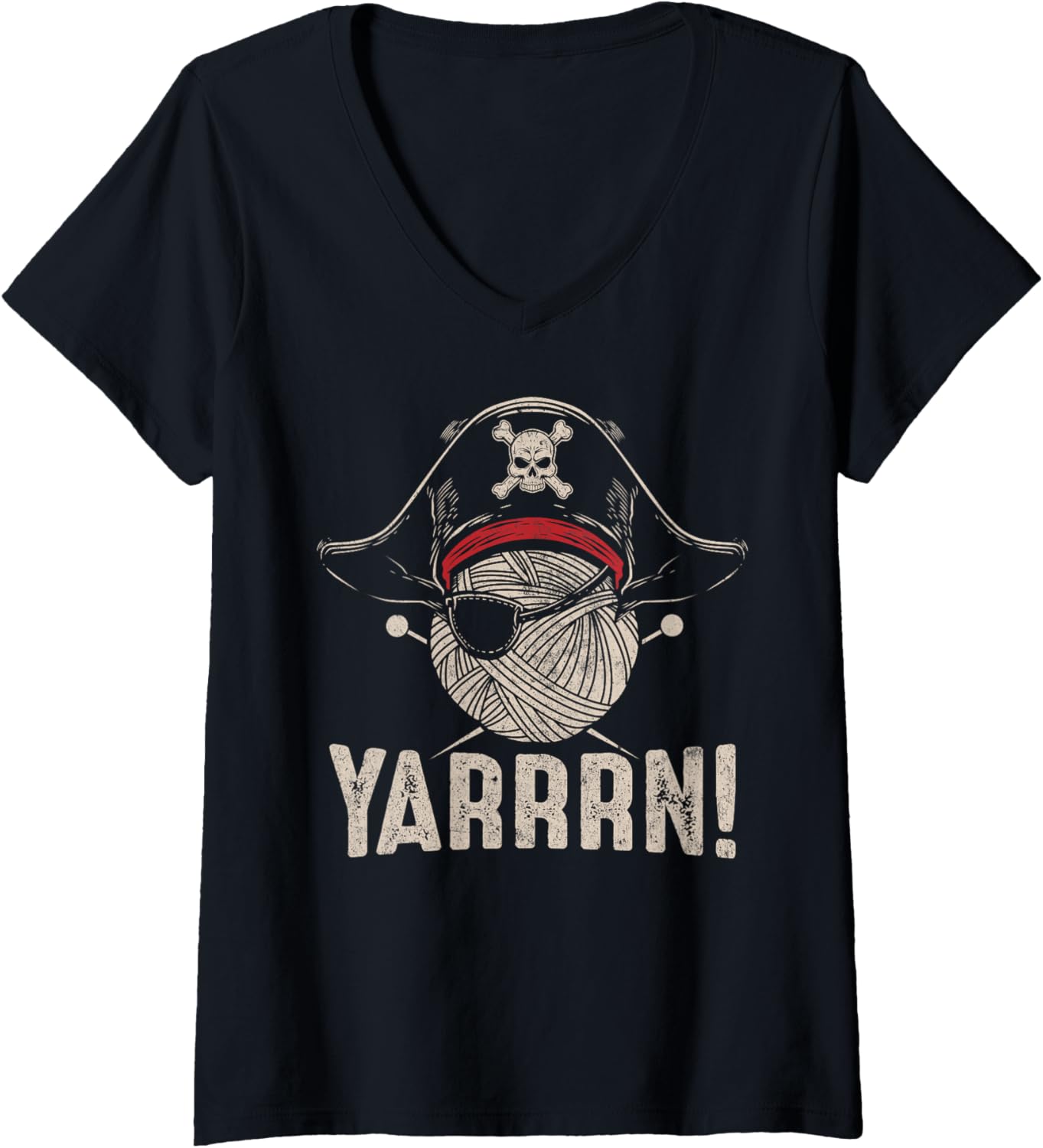 Womens Yarrrn Pirate Yarn Lover Crocheter Funny Crocheting V-Neck