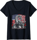 Womens Vintage Dragon American Usa Flag Memorial Day 4Th Of July V Neck