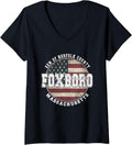 Womens Foxboro Massachusetts Vintage American Flag V Neck