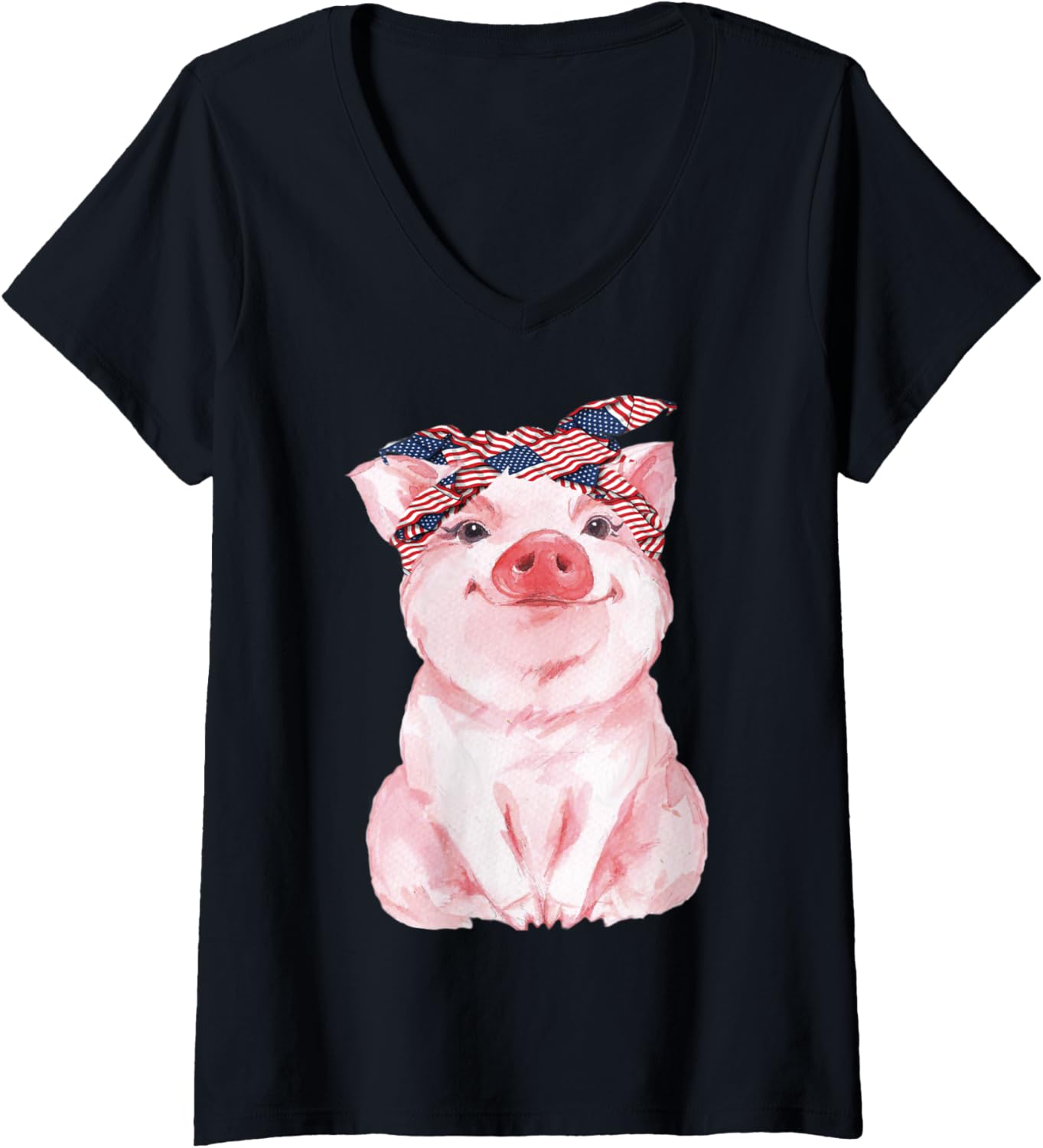 Womens Cute Pig With Bandana Pigs Lover American Flag 4Th Of July V Neck