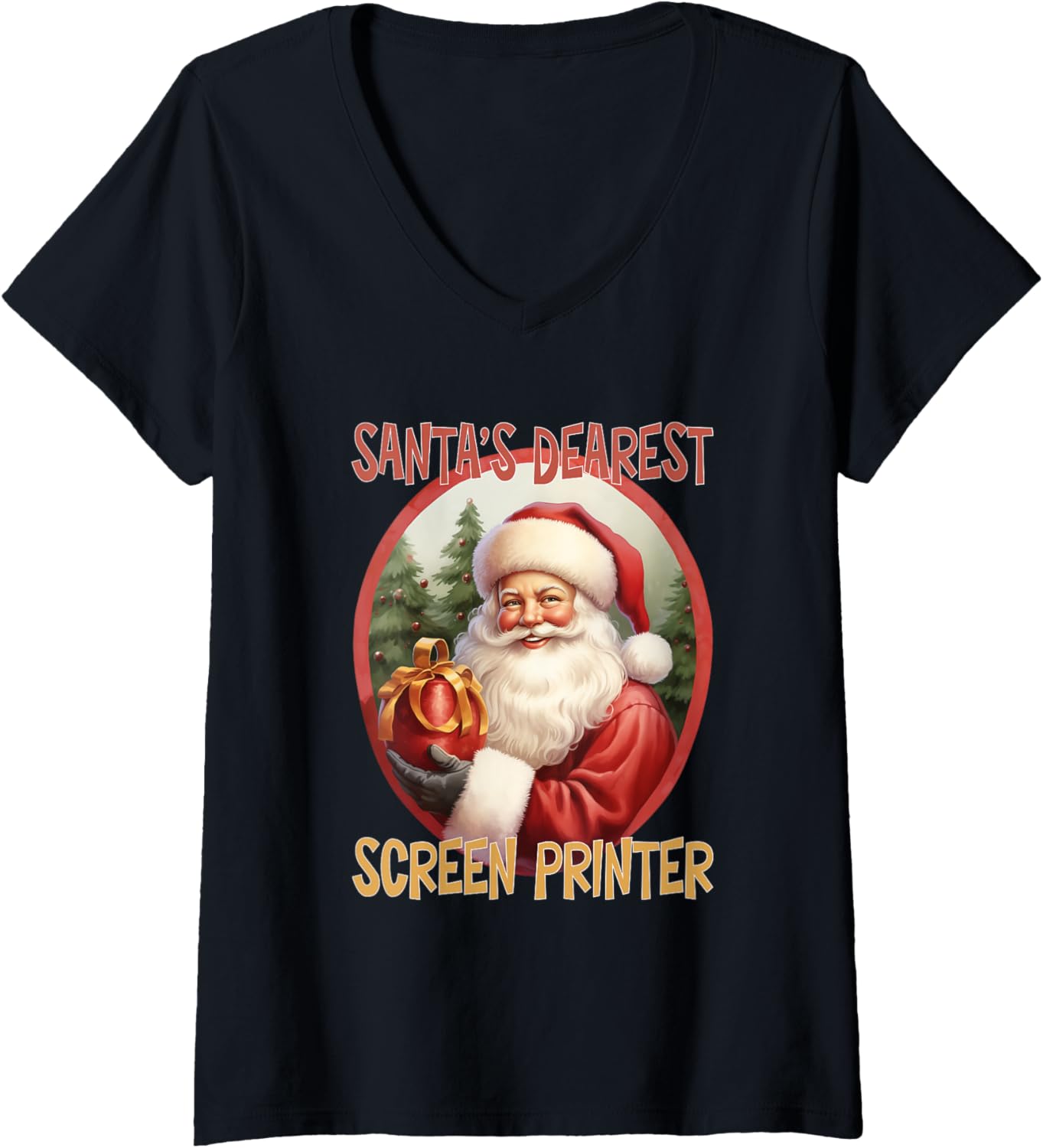 Screen Printer Christmas Holiday Love Xmas V Neck