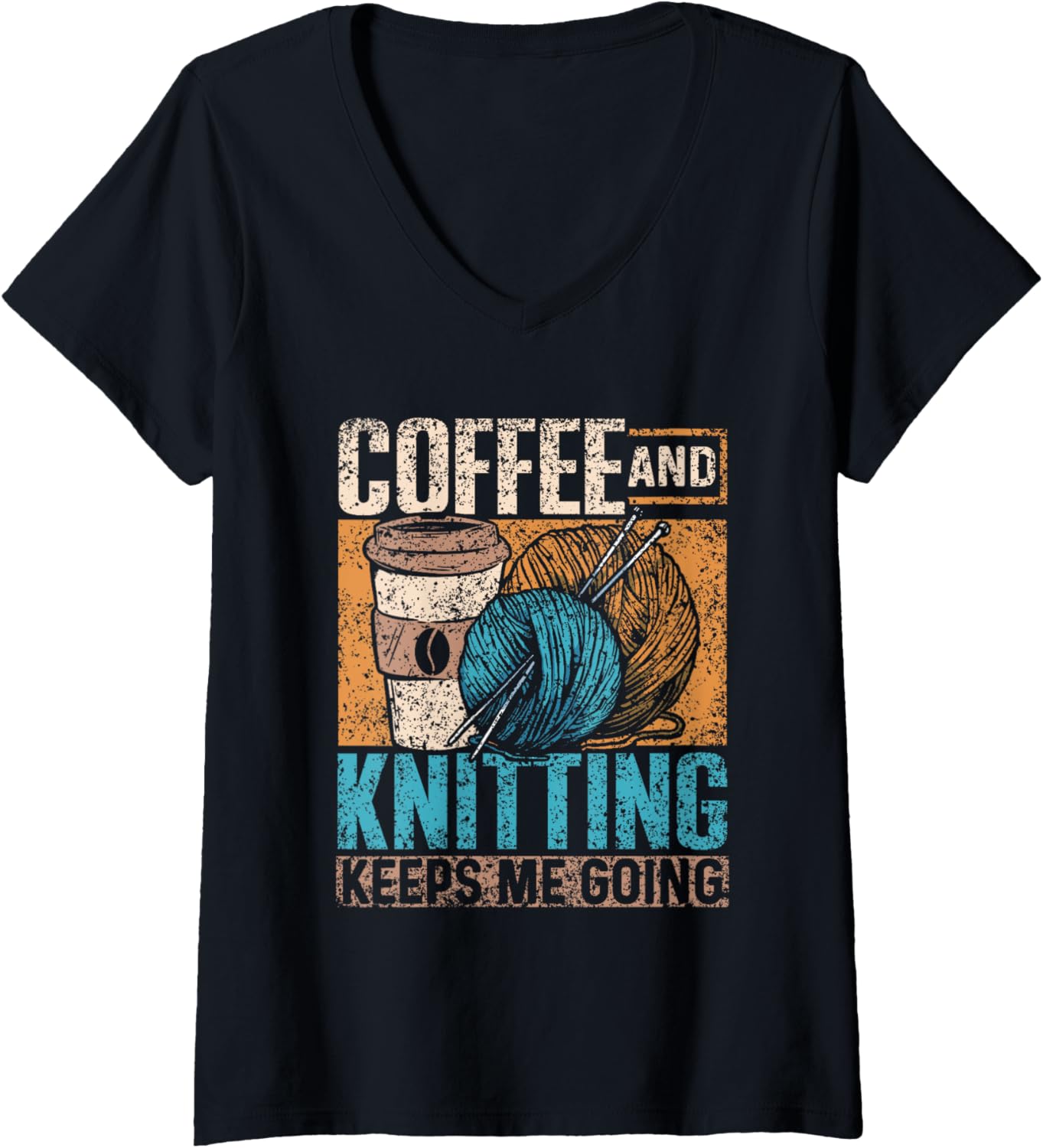 Coffee And Knitting Keeps Me Going Yarn Hobby Knit Knitting V-Neck