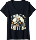 I Run on Tea and Knitting Knitters Yarn Yarn Knitting Lover V-Neck
