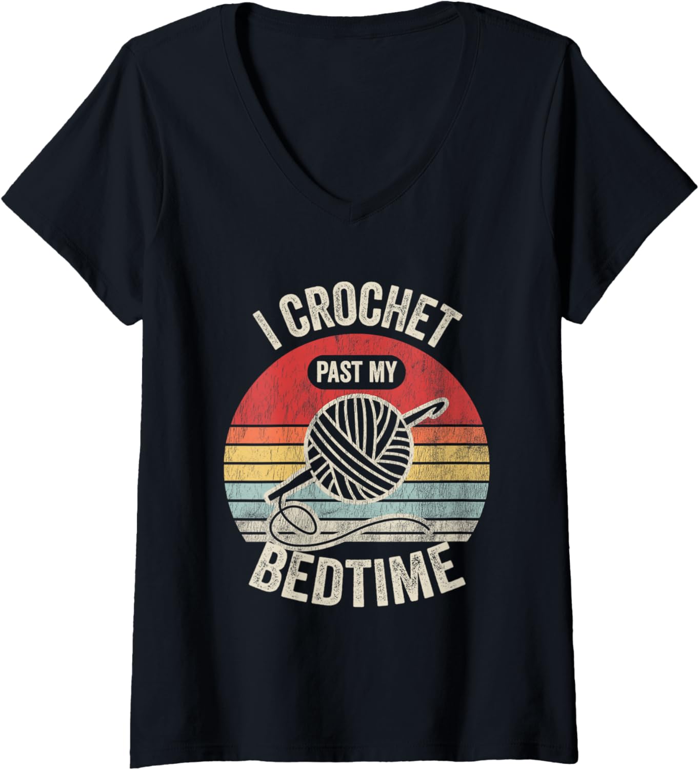 Womens I Crochet Past My Bedtime Retro Yarn Hook V-Neck