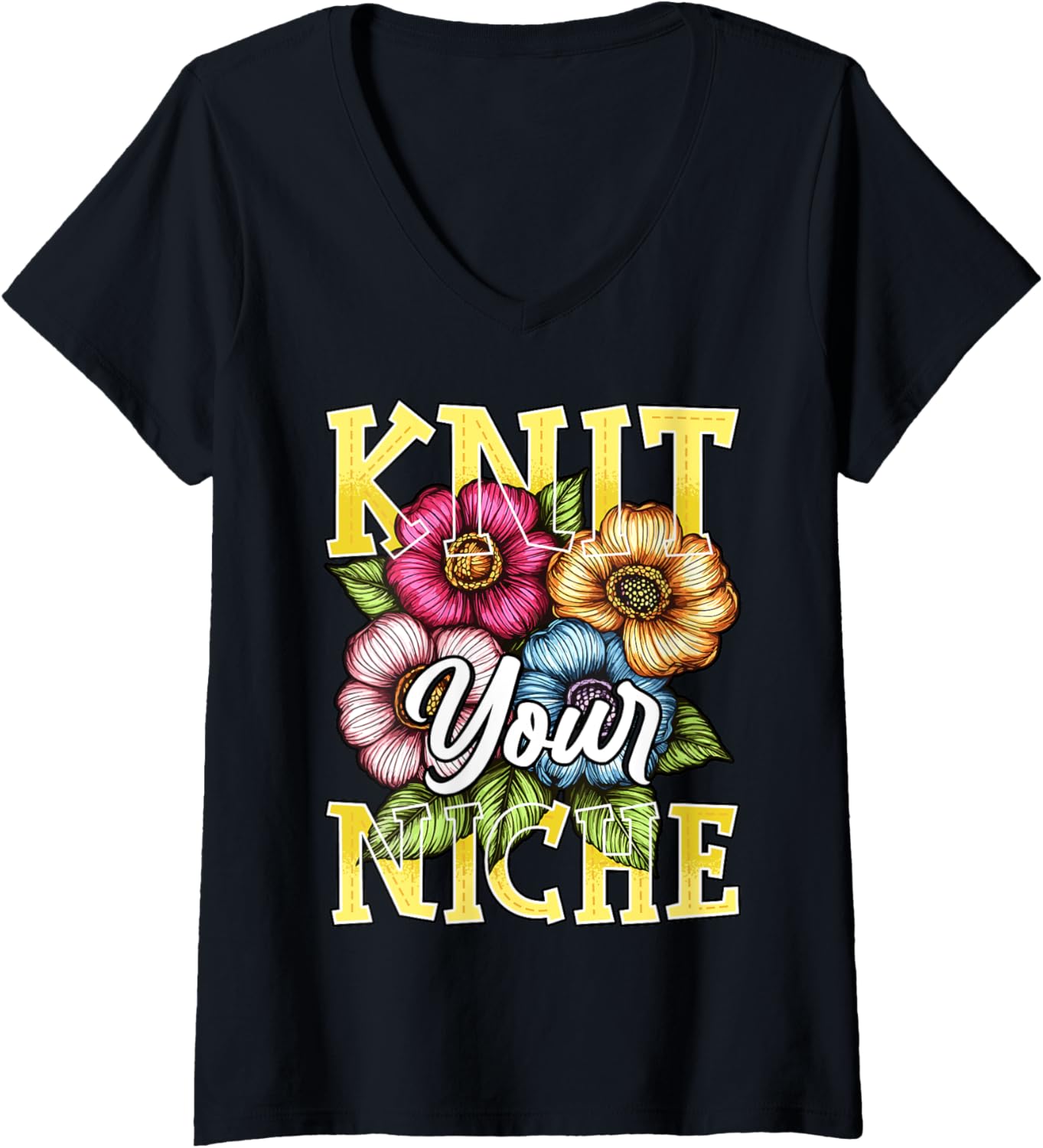 Womens Knit Your Niche Funny Knitter Knitting Lover Yarn Enthusiast V-Neck