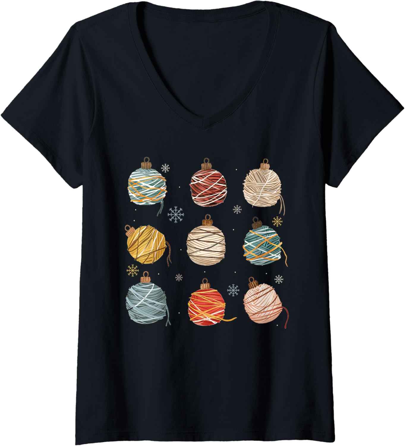 Womens Winter Crochet Funny Saying Christmas Ball Yarns V-Neck