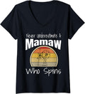 Womens Never Underestimate a Mamaw Who Spins Yarn Spinning Wheel V-Neck