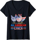 Womens All American Chicken Chick Patriotic Usa Flag 4Th Of July V Neck