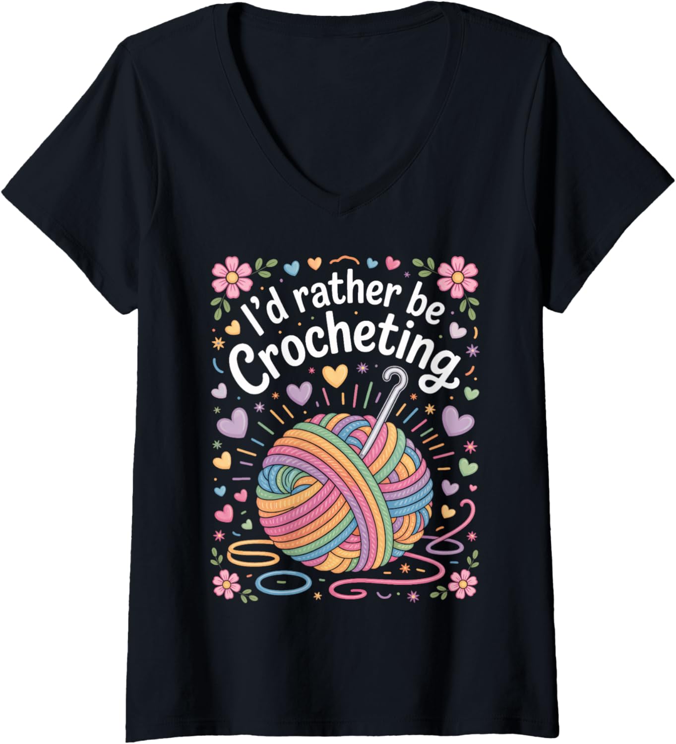 Womens Craft Life I'd Rather Be Crocheting for Yarn Crafters V-Neck