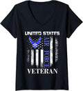 Womens Vintage United States Air Force Veteran With American Flag V Neck