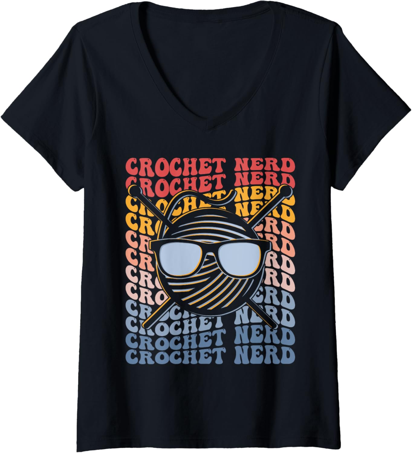 Crochet Nerd Groovy Crochet Knitting Yarn Lover Grandma Mom V-Neck