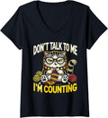 Womens Don't Talk to Me I'm Counting Knitting Yarn Funny Cat V-Neck