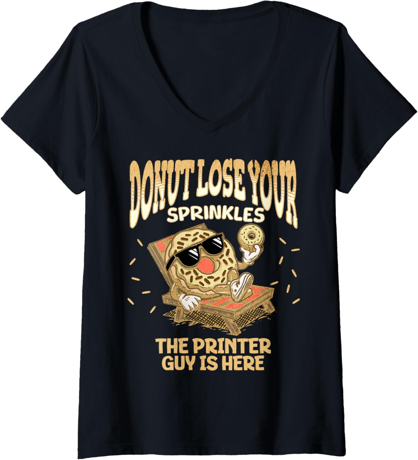 Womens Printer Guy Employee Funny Donut Print Operator Facility V Neck