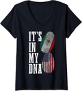 Womens Mexico Usa Its In My Dna Mexican American Flag Pride V Neck