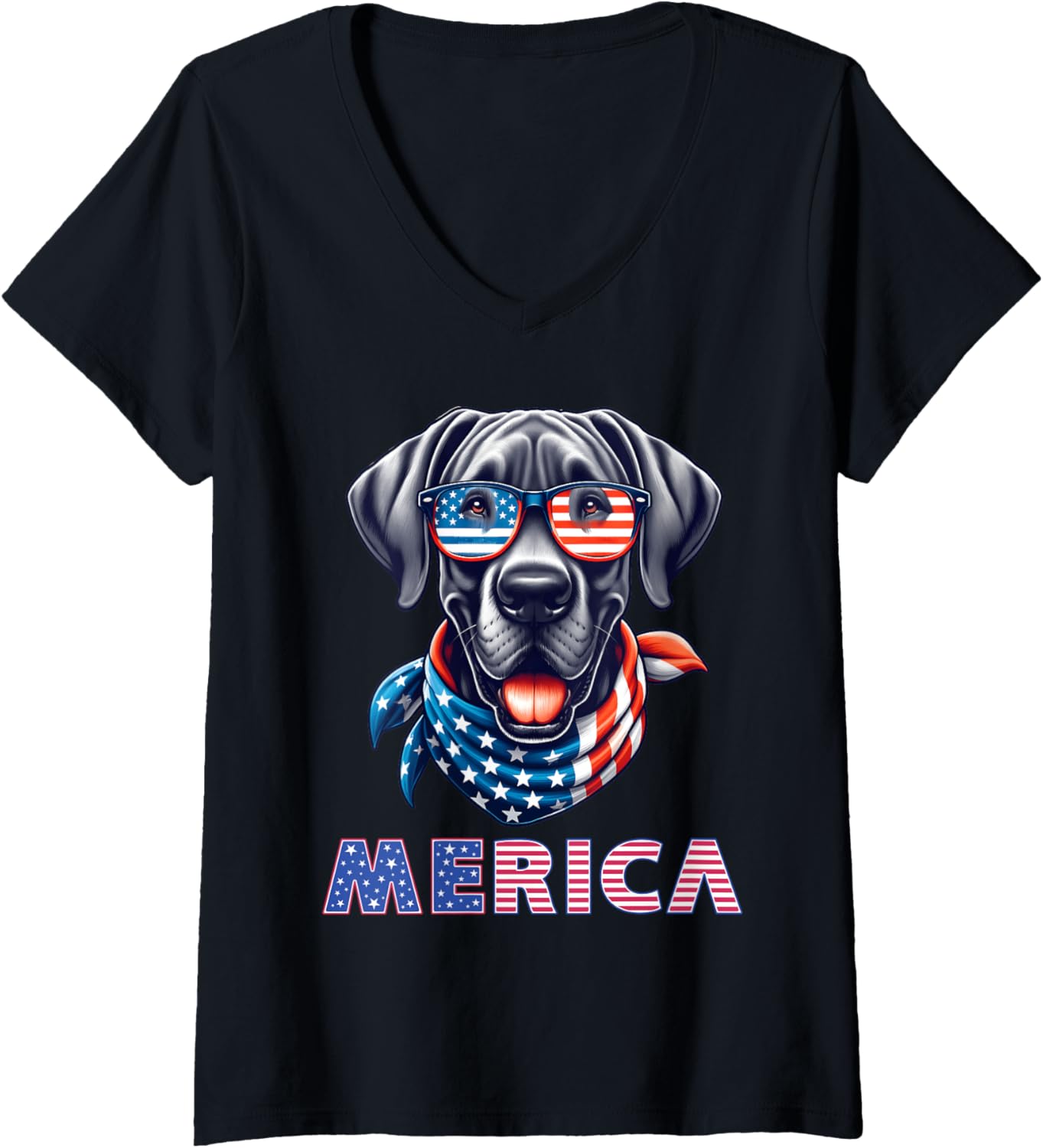 Womens Merica Great Dane Dog American Flag Patriotic 4Th Of July V Neck