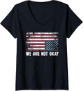 Womens We Are Not Okay Distressed Upside Down Flag Protest V Neck