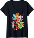 Womens Cute Amugurumi crocheted stuffed animals plush toy yarn doll V-Neck